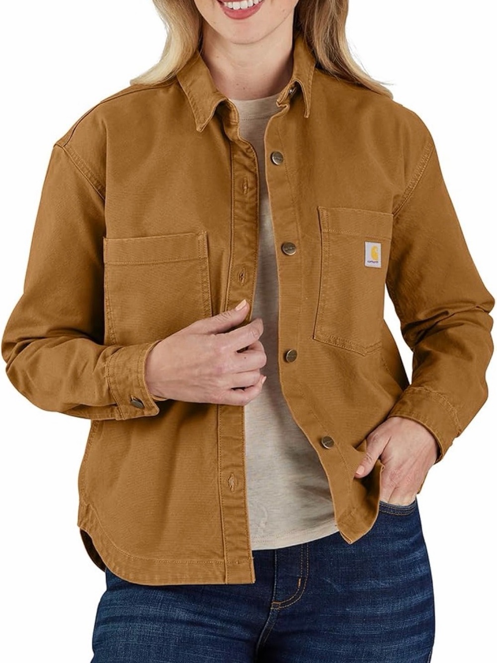 Carhartt Women's Caramel Brown rugged flex Utility Shirt Jacket